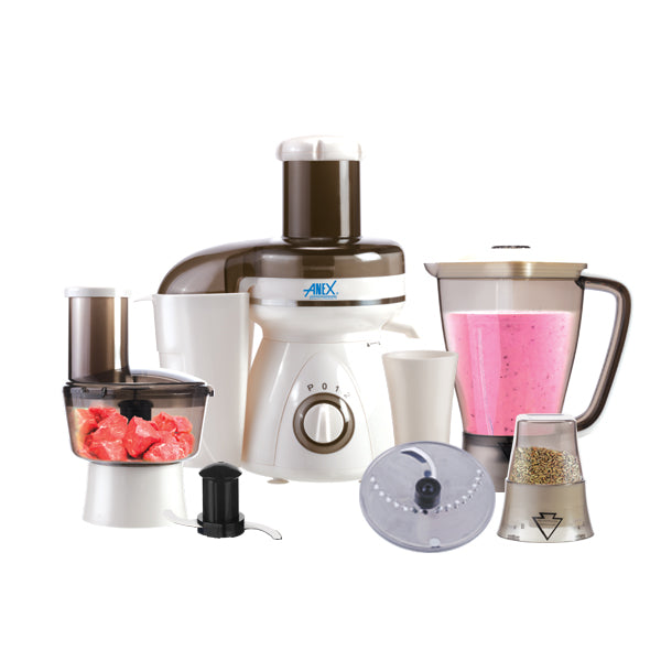 Anex Food Processor Set of kitchen appliances including a food processor, blender, and other accessories