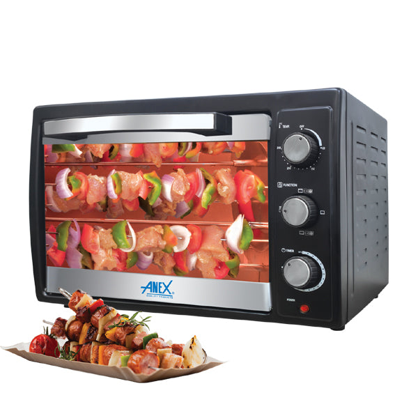 Anex Oven Toaster AG-1070 with skewers inside on a white background