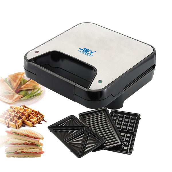Anex_Sandwich_Maker_AG-2047 Multifunctional sandwich and waffle maker with interchangeable plates on a white background