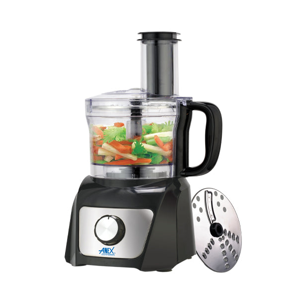 anex- black-deluxe-chopper-ag-3044 with a clear container filled with vegetables on a white background