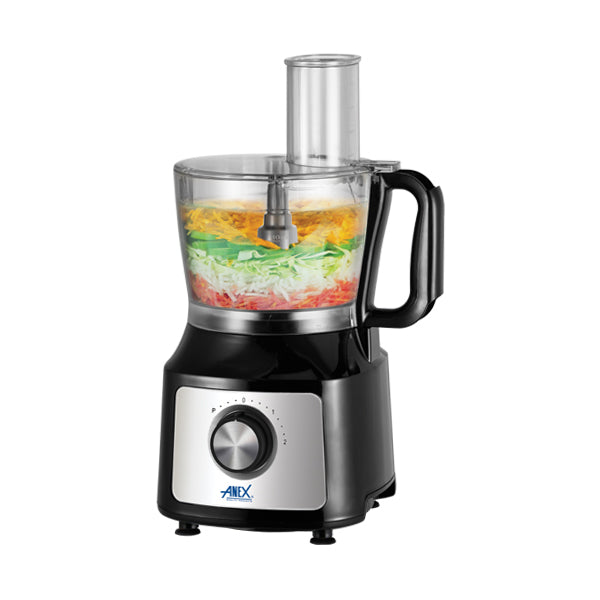 anex-deluxe-chopper-ag-3142 Black Chopper with ingredients inside on a white background