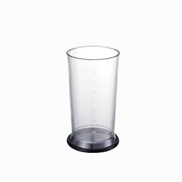 Clear plastic container with black base on a white background