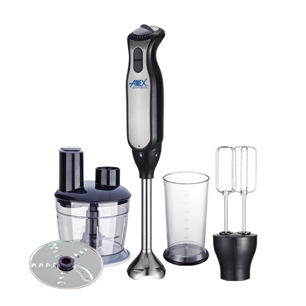 ANEX hand blender with attachments on a white background