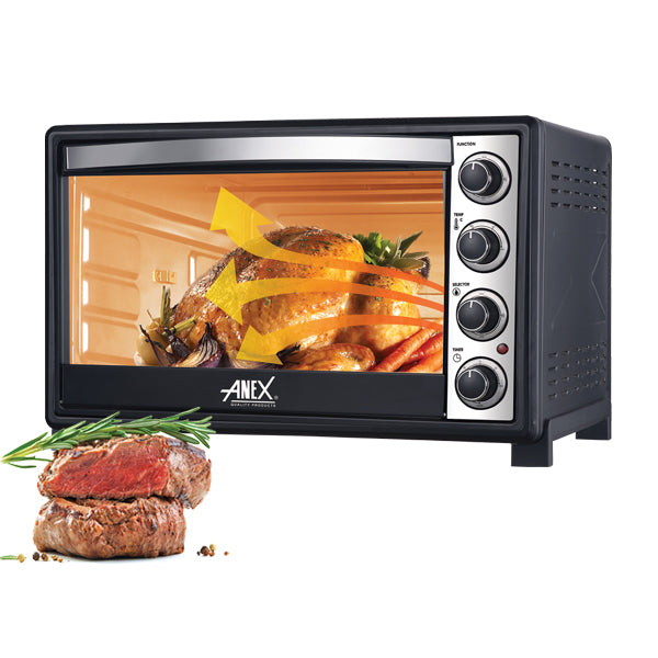 anex-oven-toaster-ag-3079 with food inside on a white background